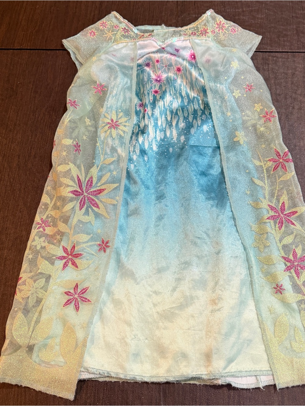 Disney Elsa Coronation Glitter Princess Dress with Pink Floral Embroidery Sz 4-6